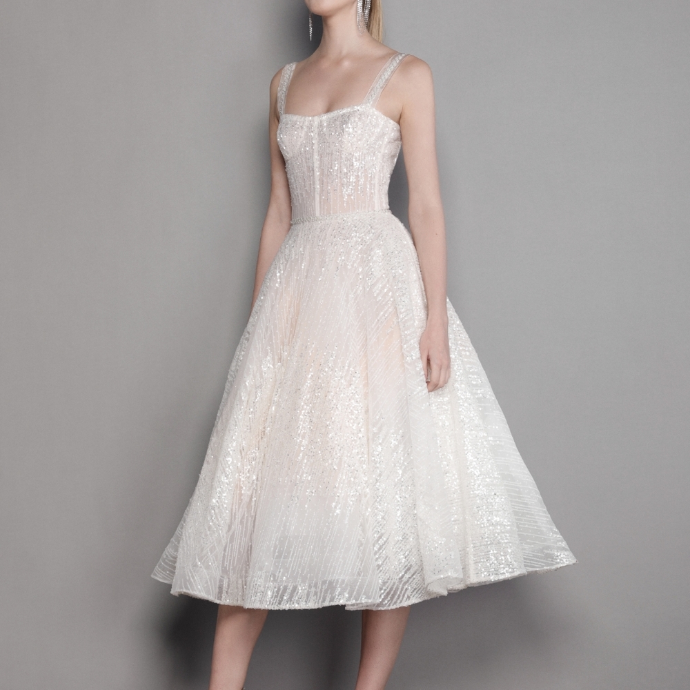 Bronx and Banco Mademoiselle Bridal Midi Dress | Glitter, Reception, Dancing